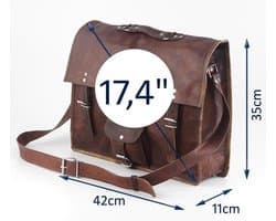 Laptop Tas 17 inch “Lobo” ECHT LEER Messenger Tas – Urban Vintage Satchel Tas 42 x 35 x 11 cm -– model 0892 – Kleur Cognac Bruin - Aktetas