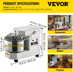 VEVOR Deegmixer Keukenmachine Rvs Standmixer Commerciële Kneedmachine 8l — thumbnail 3