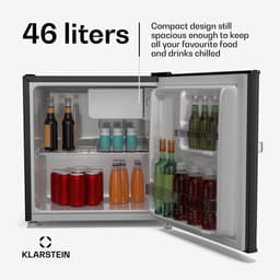 Klarstein Mini-Koelkast Irene 46L retro – Stil 37 dB, Verstelbare Thermostaat, Energiezuinig, Kleine Koelkast voor Slaapkamer en Kantoor, Zwart - voor Studentenkamer - Compact - Mini Fridge - Hotelkoelkast - Compact Koelkast — thumbnail 5