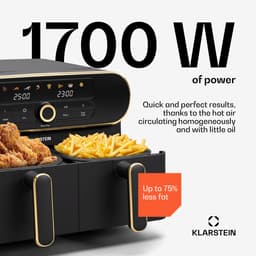 Klarstein Airfryer AuraAir Color Touch Heteluchtfriteuse - 2 Compartimenten 11L 1700W - 80-200°C 8 Programma's - voor Keuken - Touch Met BPA-Vrij - Heteluchtoven Frituurpan — thumbnail 3