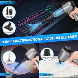Handstofzuiger 12000 Pa - 3-in-1 Mini Stofzuiger - Accu, USB Oplaadbaar en Lichtgewicht - Voor Auto en Huis — thumbnail 5