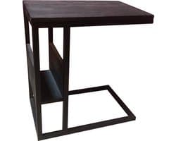 Luxe Bijzettafel voor over de bank Zwart - Mangohout en Staal - 48x32x53cm Banktafel - Laptoptafel bijzettafel - Laptop standaard Laptop Table - Laptop Tafel Schoottafel Bedtafel - Bank laptoptafel - Banktafeltje Bijzettafeltje (53 cm hoogte)