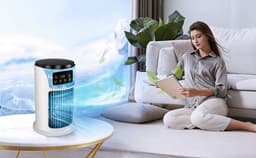 Torenventilator - Watergekoeld Ventilator - Mobiele Aircooler - Persoonlijke Koeler - Luchtbevochtiger - Waternevel - 300ml - 6 Standen & 6 Kleuren & Timer - Tower Fan - Voor Thuis Kantoor en Reizen — thumbnail 2