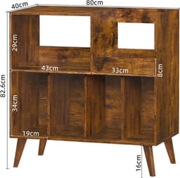 Lìon® Platenspeler Kast - Houder voor Vinylplaten - Platenkastje met Plank - Bruin - 40cm x 80cm x 83cm — thumbnail 2