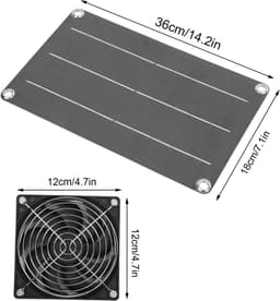 Zonneventilator - Draagbare ventilator - Ventilatie buiten - Dubbele uitlaat - 46x21x4 cm - Zwart — thumbnail 4