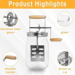 Handmatige Boter Maken - Boter Machine - Thuis Boter Maken - Glazen Jar - 1.5 Liter - Wit — thumbnail 3