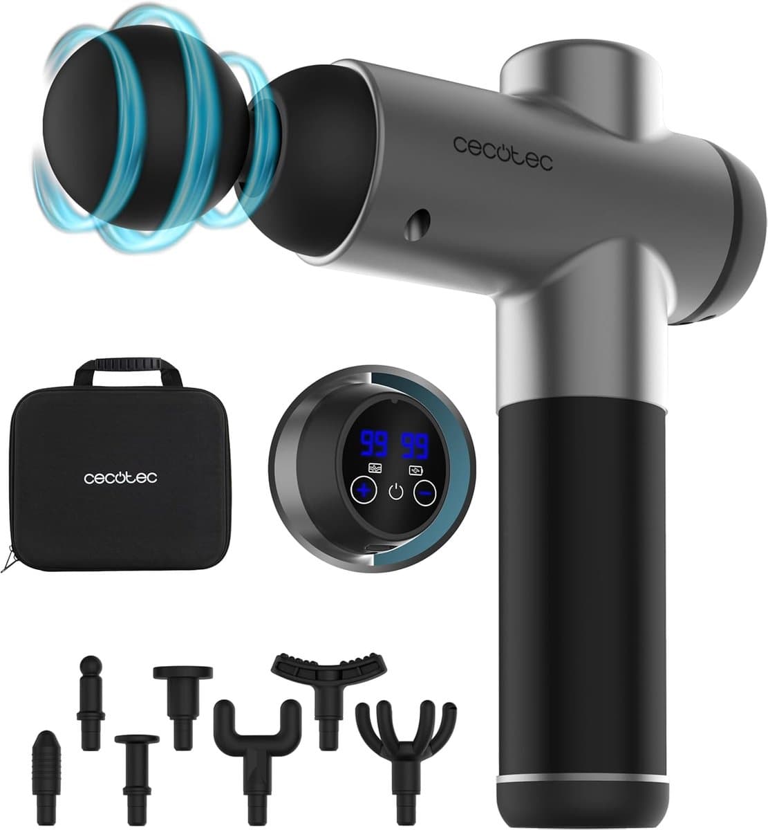 Thijox - Massagepistool met 99 Intensiteitsniveaus, 8 SkinCare Massagekoppen, LCD-Display, Borstelloze Motor, 2 Uur Looptijd, Snelheid 2800-3200 RPM, — afbeelding 1