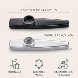 Professionele Kazoo van Metaal en Aluminium met 8 Membranen voor Muziekliefhebbers, Geschikt voor Kinderen en Volwassenen, Set van 2 — thumbnail 5