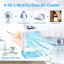 Draagbare airconditioner met ventilator, airconditioners met batterij voor thuis, kantoor en buiten, 4-in-1 ventilator, luchtkoeler, luchtbevochtiger, airconditioning, LED-nachtlampje — thumbnail 4