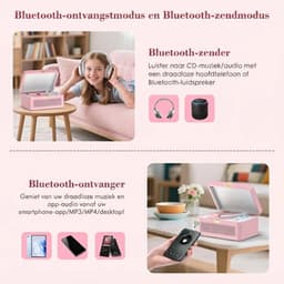 Lìon® CD Speler Draagbare - CD Speler - Draagbare Bluetooth CD Speler - Roze - 25cm x 19cm x 15cm — thumbnail 2