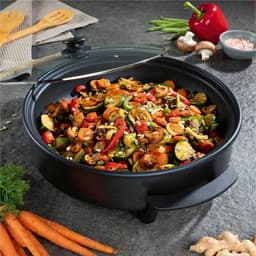 Multicooker - Roestvrij Staal - Ø 40 cm - Elektrische Pan met Thermostaat en Glazen Deksel - Voor Gezellig Koken en Bakken — thumbnail 2