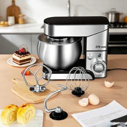 Standmixer Keukenmachine - Keukenmixer Deegmixer - Thuis Bakken - 6 Snelheden Kantelbaar - 5L Kom - Zilver Zwart — thumbnail 5