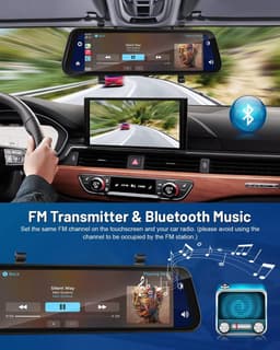 SnelShoppen - Dashcam Auto Spiegel 9.66'' met Achteruitrijcamera, Carplay Android Auto, Stembesturing, GPS, Nachtzicht, Loopopname, G-Sensor, Parkeerb — thumbnail 3