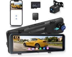 SnelShoppen - 4K + 1080P Achteruitkijkspiegel Dashcam Auto met GPS, ADAS, BSD, WLAN, 10,88 Inch Touchscreen, Achteruitrijcamera, Parkeermodus, G-senso