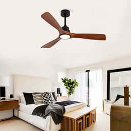 Plafondventilator 52 inch - Met licht - Omkeerbare DC-motor met geheugen - 6 snelheidsstanden - Stille werking - 3 massief houten bladen — thumbnail 3