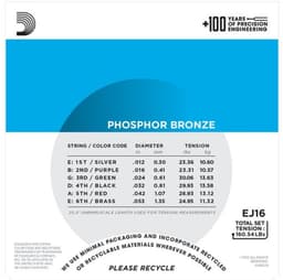D'Addario EJ16-3D Phosphor Bronze Westernsnaren 3-Pack (12-53) — thumbnail 3