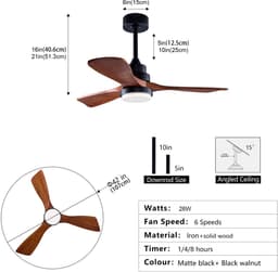HAUSS SPOLE Plafondlamp Met Ventilator - 107 cm - Omkeerbare DC-Motor - Metaal En Massief Hout - Zwart Donker Walnoot - Dimbaar Met Afstandsbediening — thumbnail 3