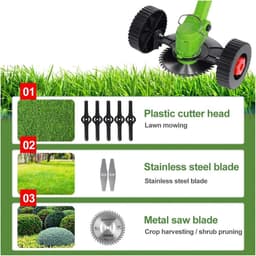 Elektrische grasmaaier - Snoerloze trimmer - Gazon onderhoud - Verstelbare lengte - 15 cm snijbreedte - Groen — thumbnail 2