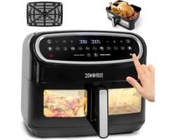 Heteluchtfriteuse - Grote friteuse - Gezond koken - Dubbele kookfunctie - 10 Liter capaciteit - Zwart