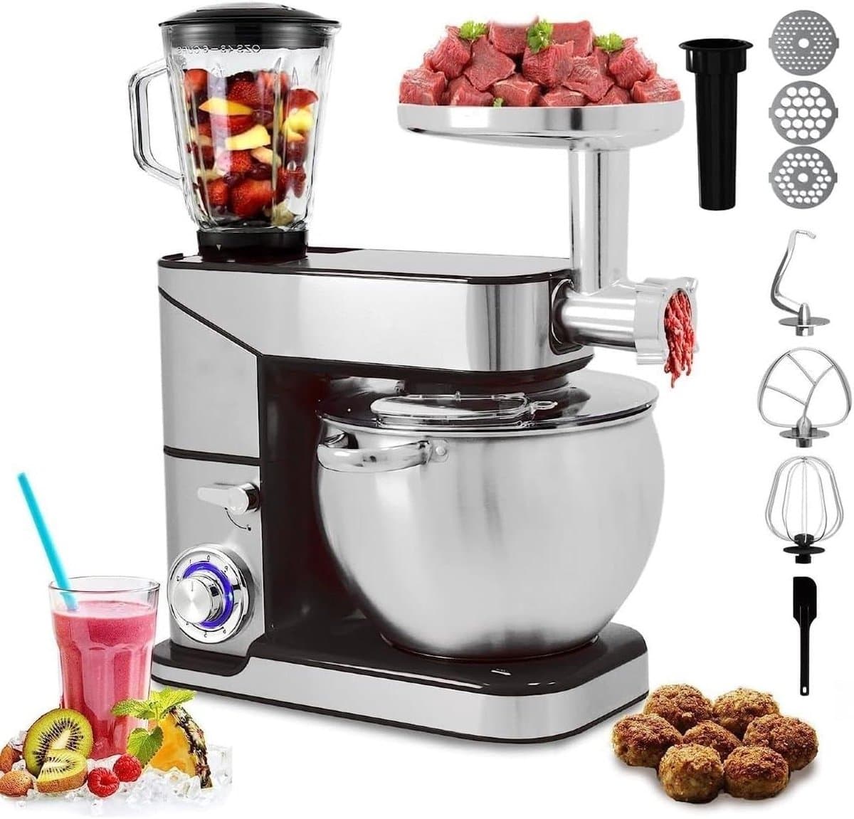 Keukenmachine - Mixer Vleesmolen - Culinaire Bereidingen - Krachtige Planetaire Beweging - 12 Liter Kom - Zilver — afbeelding 1