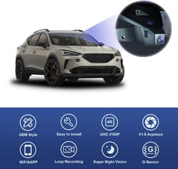 Dash Cam Compatibel met Volkswagen Golf Mk8 GTE GTD GTI R/Cupra Formentor 2021-2024, 4K 2160P WiFi UHD Video, Parkeermodus, G-Sensor, Nachtzicht, Plug & Play, 64GB-kaart — thumbnail 2