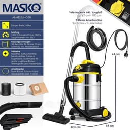 RFWR® Industriële stofzuiger 1800 watt met blaasfunctie voor nat en droog zuigen — thumbnail 3