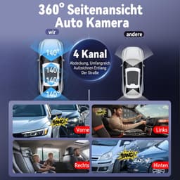 SnelShoppen - 360° Dashcam Auto 4 Kanaals FHD 4K + 1080p, Gratis 64GB SD-kaart, 4×140° Groothoek, WDR Nachtzicht, G-sensor, 3 inch IPS-display, 24/7 P — thumbnail 5