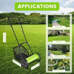 Handmatige Grasmaaier - Duwmaaier Gazonmaaier - Gazon Onderhouden - 5 Mangaanstalen Messen - 30 cm Maaibreedte - Groen Zwart — thumbnail 2