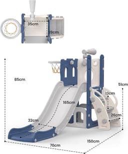 5-in-1 glijbaan voor kinderen, 5-in-1 glijbaan voor binnen en buiten, speelplaats voor kinderen met basketbalmand, opbergruimte en telescoop, speelplaats voor kinderen vanaf 1 jaar, blauw — thumbnail 4