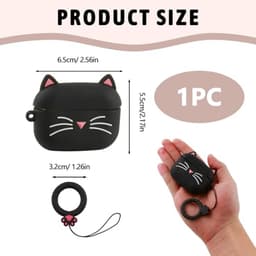 Cute Case Compatible with Airpods Pro 2, Black Whisker Cat Design, Soft Shockproof Silicone Case with Carabiner Compatible with Airpods Pro 1 and 2, Funny 3D Design — thumbnail 5