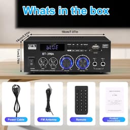 Mini HiFi Stereo Versterker met Bluetooth 450W - 2-kanaals Audio Versterker met FM-radio, USB, SD, Optische en Coaxiale Ingangen — thumbnail 4