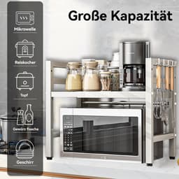 CHIWIN Magnetron Rek Wit Uitschuifbaar 40-64cm - Keuken Magnetronkast met 6 Haken - Opbergrek voor Magnetron Verstelbare Hoogte 32/42cm - Koolstofstaal - 30kg Draagvermogen - voor Magnetrons, Airfryers, Oven — thumbnail 9