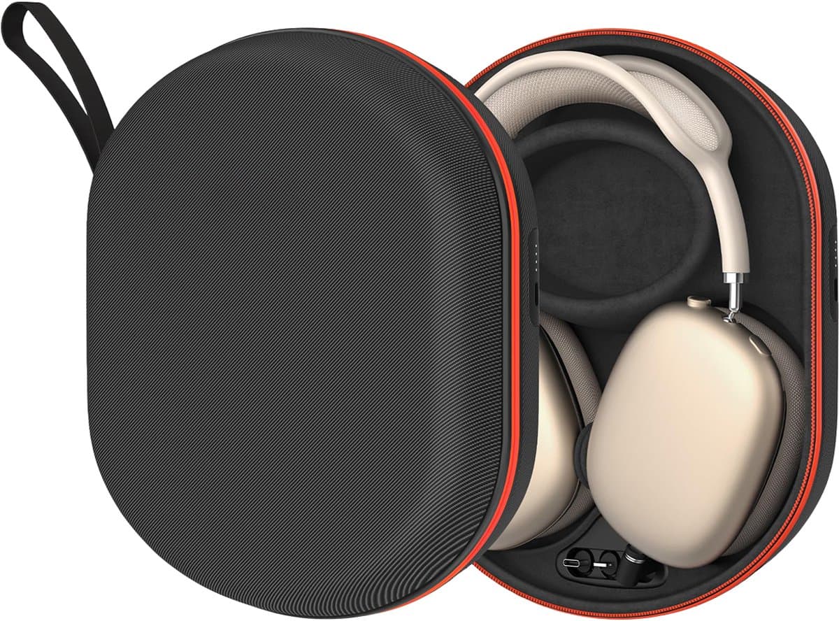 JustValue Oplaad Case Geschikt Voor AirPods Max - 5000 mAh Powerbank - Koptelefoon Oplader & Hoes Cover - Accessoires - Zwart Rood — afbeelding 1