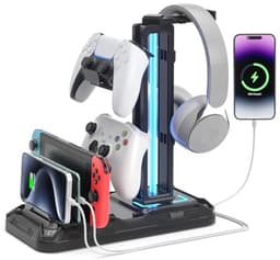 Gaming Headphone Stand met Draadloos Opladen en 9 Verlichtingsmodi - Gaming Accessoires voor Desk — thumbnail 1