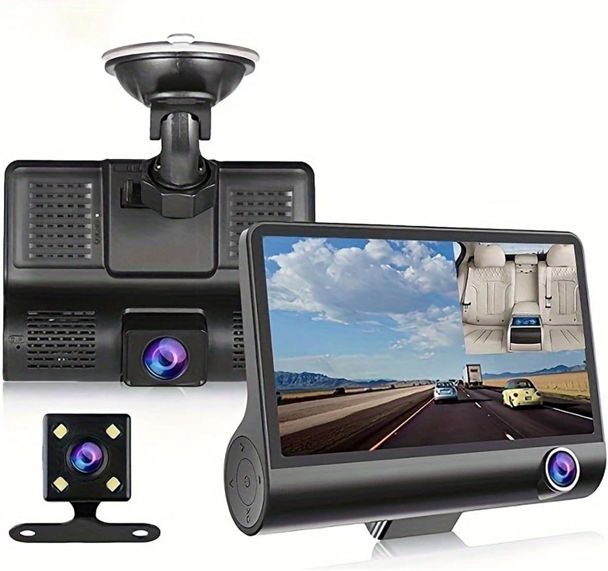 3 Camera Lens 4.0 In Auto DVR Dash Cam HD Dash Camera Dual Lens Video Recorder 1080P Black Box Cycle Dashcam Spiegel（Met 8G geheugenkaart） — afbeelding 1