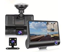 3 Camera Lens 4.0 In Auto DVR Dash Cam HD Dash Camera Dual Lens Video Recorder 1080P Black Box Cycle Dashcam Spiegel（Met 8G geheugenkaart）