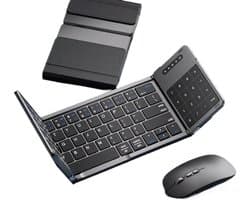 Driewegs Opvouwbaar Bluetooth Toetsenbord - Draadloos Toetsenbord En Muis Set - Compatibel Met Laptop - Tablet - Smartphone - 230 Uur Batterijduur - 10 Meter Bereik - Zwart
