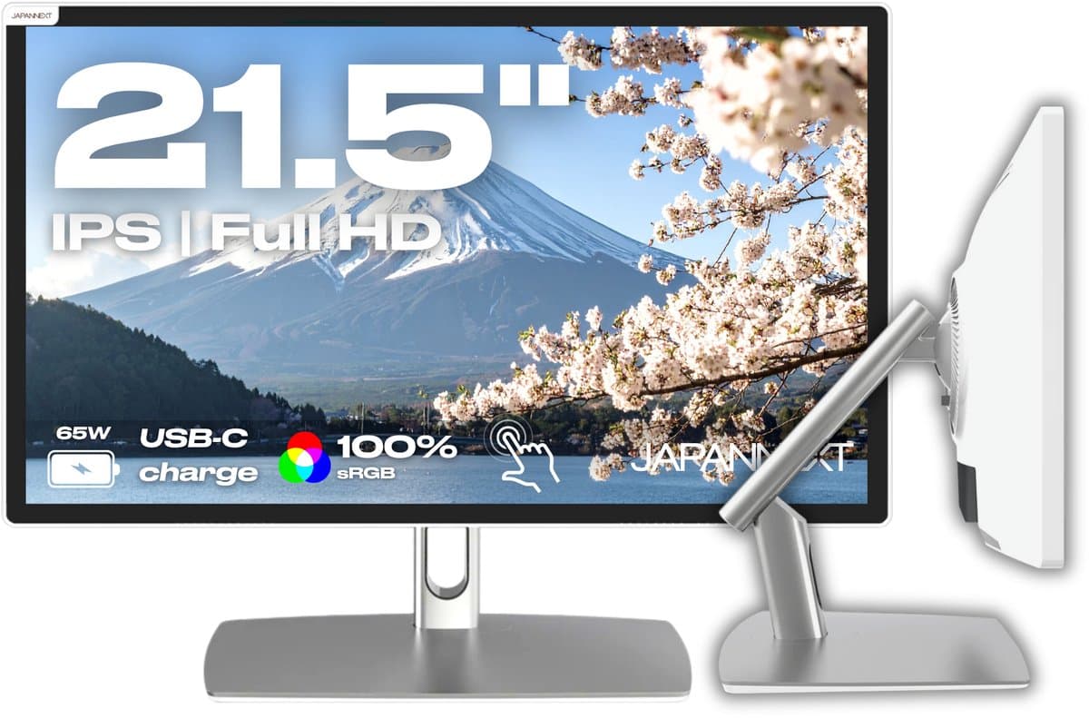 JAPANNEXT Touchscreen Monitor Wit 21.5" IPS Full HD (1920x1080) met verstelbare arm | JN-IPS2152FHDR-C65W-FLD-T — afbeelding 1
