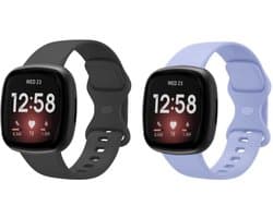 Strap-it 2-Pack Siliconen Smartwatch Bandjes (Lavendel & Zwart) – comfortabel & zweetbestendig – geschikt voor Fitbit Versa 3/4 & Sense/Sense 2 – Maat S