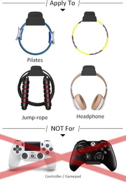 Wandbevestiging voor Headset en Fitness Accessoires - Universele Houder voor Hoofdtelefoon en Pilates Ring - Set van 2 - Zwart. — thumbnail 3