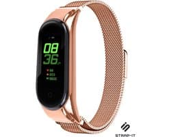 Milanees Smartwatch bandje - Geschikt voor Xiaomi Mi band 5 / 6 Milanese band - rosé goud - Strap-it Horlogeband / Polsband / Armband