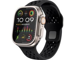By Qubix - Geschikt voor Apple Watch bandje - Ultimate Sport Edition bandje - Zwart - Geschikt voor Apple Watch 44 mm / 45 mm / 46 mm / 49 mm (Ultra 1,2 en 3) - Smartwatch bandje - siliconen sport bandje - smartwatchbandje
