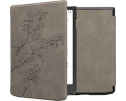 kwmobile e-reader hoesje geschikt voor Pocketbook InkPad 4 / Color 3 / Color 2 / Vivlio InkPad 4 / InkPad Color 3 hoes - Ereader flip case met standaard - Kunstleren e reader cover - Magnolia design in grijs