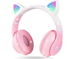 Bluetooth Hoofdtelefoon voor Kinderen met Kattenoren - Draadloos en Bedraad, HD Stereo Geluid, 10 uur Speeltijd, Veiligheidsvolumebegrenzing