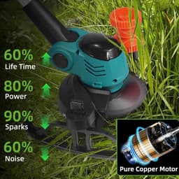 Handmaaier - Grasmaaier - Grastrimmer - Grasschaar - Grasmachine - 3000W - 6-Inch - Elektrische/Accu - Grastrimmer met 90° Verstelbare Kop – Snoerloos Tuingereedschap - 21V/18V Compatibel - Inclusief 2x Accu — thumbnail 2