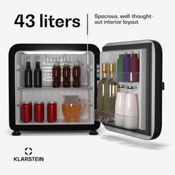 Klarstein Audrey Evo 43L minikoelkast - retro design, stil (40 dB), compressor, verstelbare pootjes, omkeerbare deur, kleine koelkast voor slaapkamers en kantoren, zwart — thumbnail 5