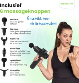2BEHEALTHY Massage Gun Professioneel - Incl. 6 Opzetstukken - 30 Massage Standen - Massage Pistool - Massage Apparaat - Massagegun - Spier Massage - Spieren & Gewrichten - Zwart — thumbnail 2