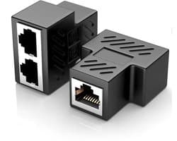 Qost - RJ45 Splitter - 1 naar 2 Netwerk Adapter - Cat5 / Cat 6 - LAN splitter - Ethernet netwerkaansluitingen - Zwart - Compatibel met PC / Laptop / PS5 / Xbox / TV