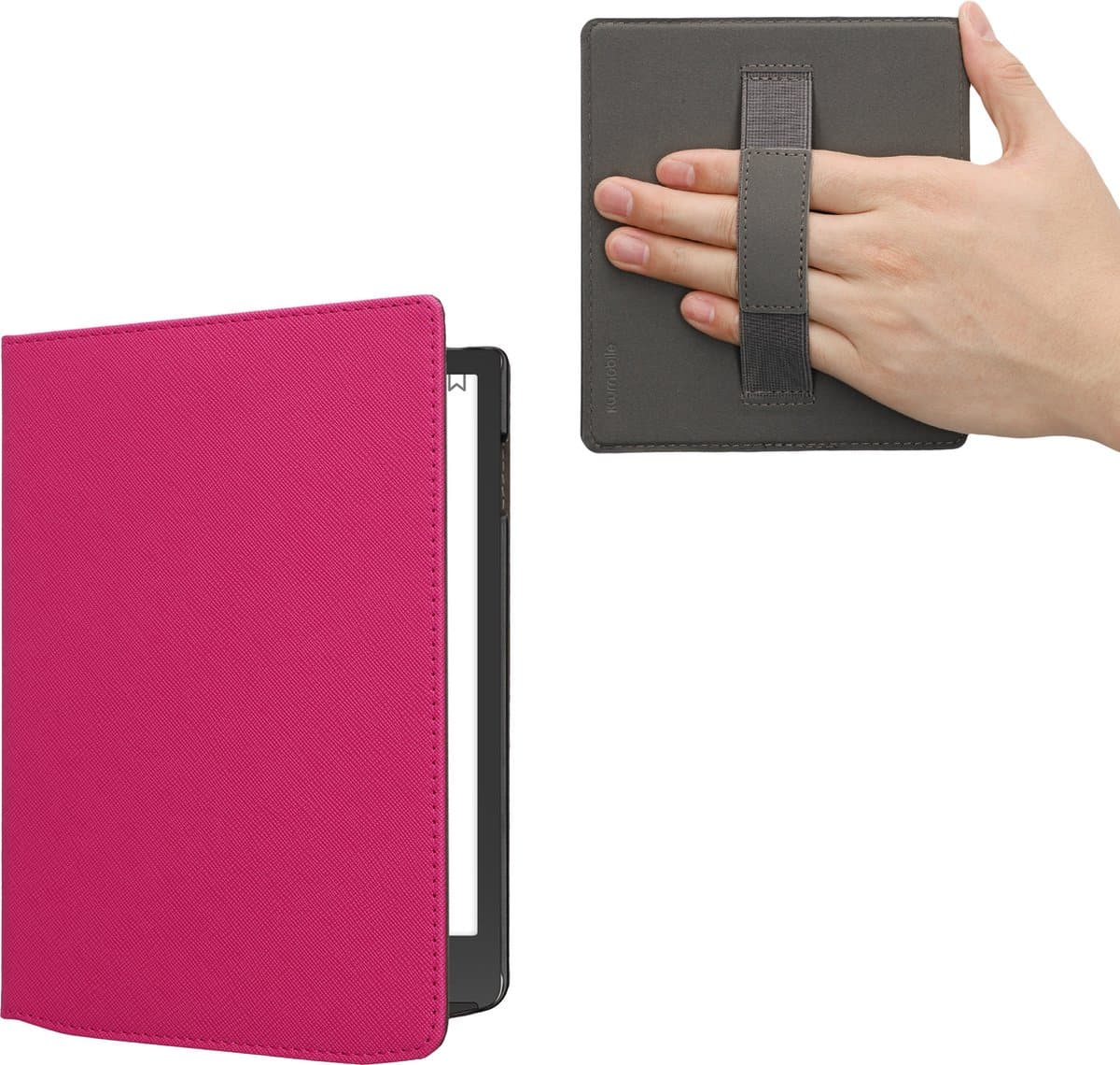 kwmobile flip cover geschikt voor Pocketbook InkPad 4 / Color 3 / Color 2 / Vivlio InkPad 4 / InkPad Color 3 - Case met magnetische sluiting en handvat - Hoes voor e-reader in neon roze - design — afbeelding 1