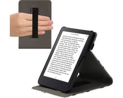 kwmobile e-reader hoesje geschikt voor Kobo Clara 2E hoes - Ereader flip case met standaard - Kunstleren e reader cover - Boeken design in beige / bruin / goud